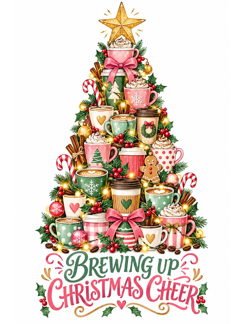 4pcs 10in Brewing Up Christmas Cheer Coffee Tree DTF Transfer Ready to Press
